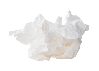 Side view of white crumpled tissue paper ball after use isolated with clipping path in png file format