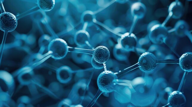 Detailed enzyme protein bond with floating particles