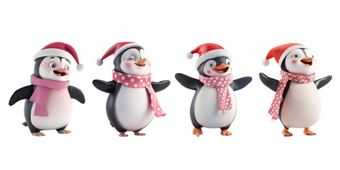 Fototapeta premium 3D winter penguin character png cut out element set, transparent background