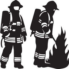 Firefighter Stylized Set Vector Illustration Graphic