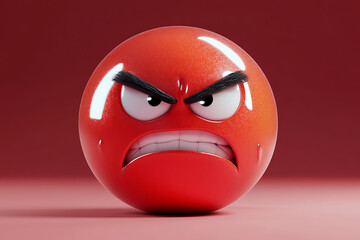 A glossy red sphere with an angry expression and furrowed brows.
