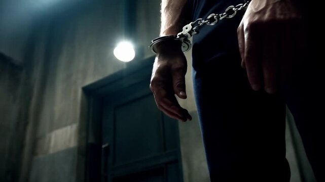 arrested man with cuffed hands behind his back
