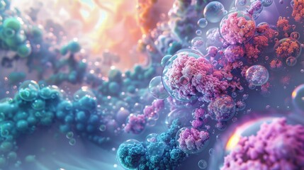 Abstract enzyme and protein interaction showing molecular reaction process