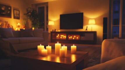 Creating a Cozy Atmosphere Stylish Living Room Candlelit Decor Minimalist Setting Intimate View Serene Concept