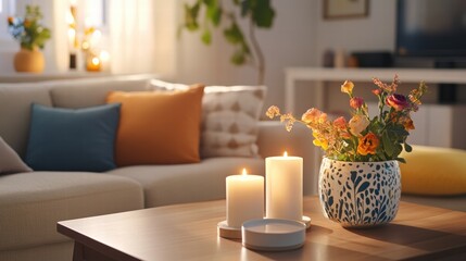 Creating a Cozy Modern Living Space with Candlelight in a Warm Environment