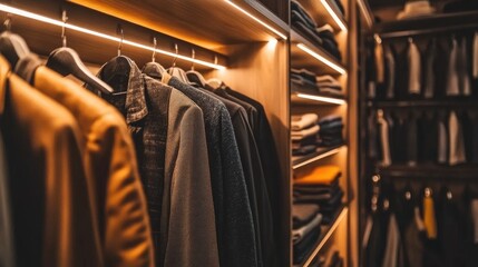 Naklejka premium Stylish Wardrobe with Neatly Organized Clothes and Accessories