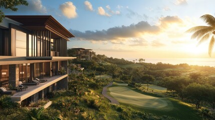 Expansive hotel resort featuring world-class amenities, golf courses, and private villas overlooking the ocean