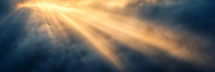 Divine Light: Ethereal Celestial Beams in Misty Darkness