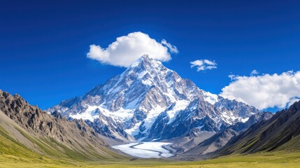 Fototapeta premium Majestic mountain landscape with snow and blue sky.