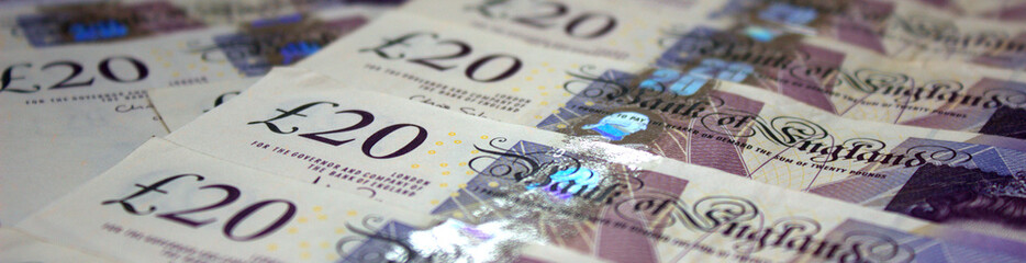 British pounds close up. The national currency of Great Britain
