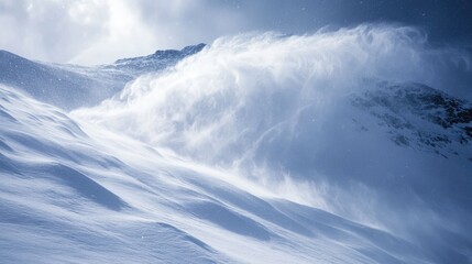 Extreme snow conditions cover a mountain landscape, with relentless blizzards and thick snowdrifts making any movement dangerous and difficult