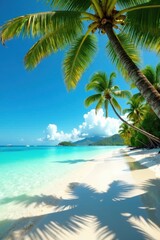 Idyllic tropical beach, vibrant turquoise water, lush palm trees, beautiful, Hawaii