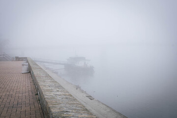 Foggy morning on the coast of Danube Novi Sad Serbia
