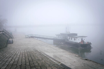 Foggy morning on the coast of Danube Novi Sad Serbia
