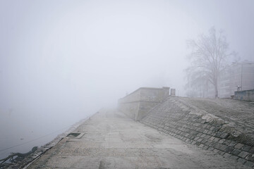 Foggy morning on the coast of Danube Novi Sad Serbia