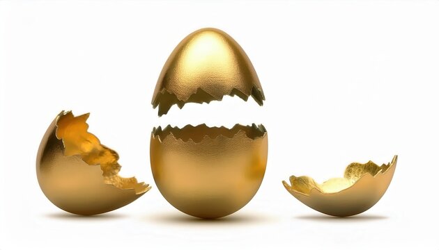 Stunning Golden Egg Cracked Open. Symbolizing New Beginnings, Easter Celebrations, Luxury, Prosperity, and Creativity. Perfect for Marketing Campaigns, Inspirational Designs, or Art Concepts - Powered by Adobe