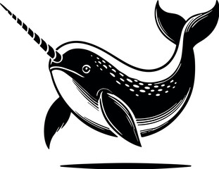 Narwhal vector black silhouette cricut design for T-shirt