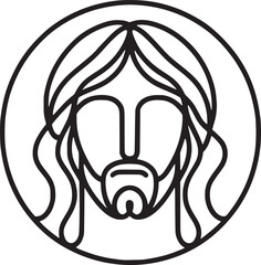 Jesus Face Line Art Circle Emblem Vector Illustration Graphic