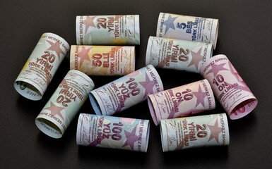 Images of banknotes of various countries. turkish lira photos.
