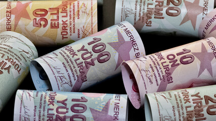 Images of banknotes of various countries. turkish lira photos.