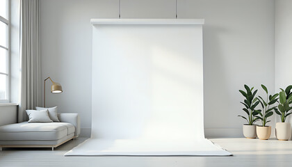 mockup roll blank poster on the wall, 
