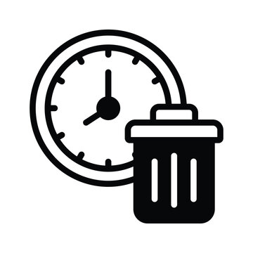Trash bin and clock symbolizing unproductive use of time