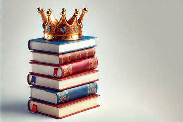 A crown on a stack of books. Space for text.