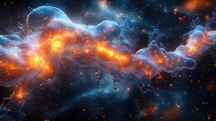 Fototapeta premium Cosmic nebula with glowing structures in space.