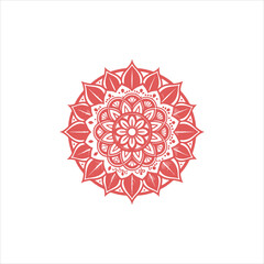 Top view of a ceramic plate showcasing a detailed floral mandala design in vibrant orange and teal colors, isolated on white background.
