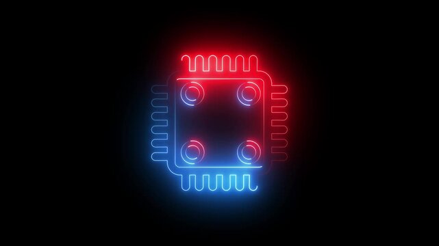 Glowing neon line Database icon, motion graphics Circuit board  technology animation Isolated on Black Background