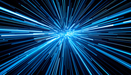 Blue Light Speed Lines, Abstract Light Trails Background, Fast Moving Light Burst