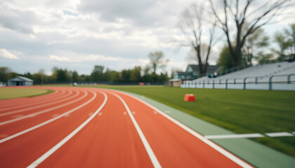 Track and field start from a drone view, blurry foreground. isolated with white highlights