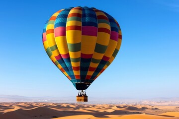 Obraz premium Majestic Air Balloon Drifting Above Vibrant Desert Oasis with Adventurous Passengers
