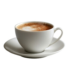 Obraz premium a cup of hot coffee on a white plate PNG image, PNG file, Generative art.