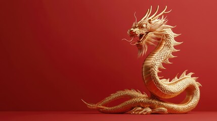 Obraz premium golden chinese dragon on red color background,