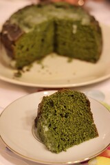 A piece of cake with Japanese matcha green tea