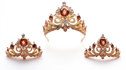 Naklejka premium golden crown set with precious stones isolated on white background