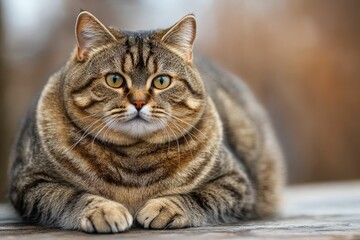 Obraz premium Tabby cat, large, golden eyes, resting.