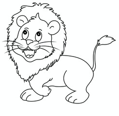 Cute cartoon hand drawn vector funny lion coloring page.