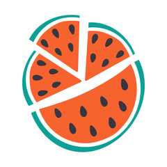 Various Watermelon slices with seed. Top view Circle composition watermelon parts. Design elements