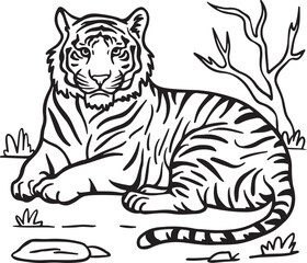 Tiger Line Art Coloring Page Vector Illustration Graphic