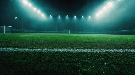 green soccer field under the glow of spotlights, the background of the winners