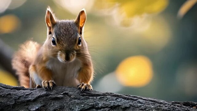Scene of squirrel climbing on tree and looking around, seamless looping motion for background video