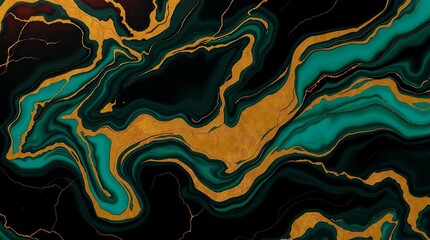 Obraz premium Liquid black marble with gold textures. Luxury pattern, golden, fluid illustration. Abstract melted, golden, texture. 3D illustration