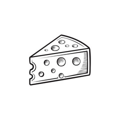 Simple flat vector icon of a cheese, white background, black and white coloring page style