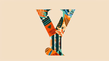 Obraz premium Vibrant African Font Letter Concept with Orange Y and Colorful Pattern