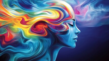 Abstract Colorful Woman's Profile in a Whirlwind of Imagination