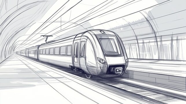 Modern High-Speed Metro Train Sketch Illustration for Urban Transit Design