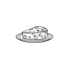 Simple flat vector icon of a cheese, white background, black and white coloring page style