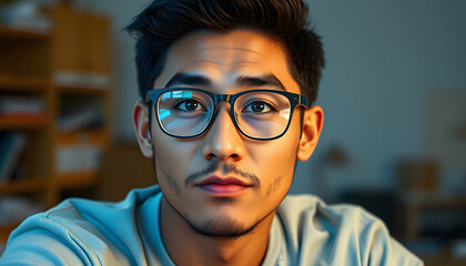 Thoughtful millennial biracial man in eyeglasses stack with hard task, 8k photorealism. isolated with white highlights